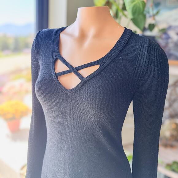 Free People Black Criss Cross Lightweight Tunic Sweater, Women's Size X-Small - Picture 2 of 10